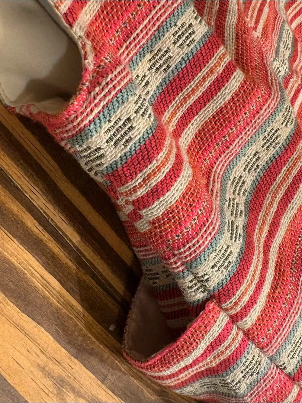 Striped Pink Canvas Shoulder Bag with Tan Accents